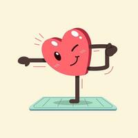 vector tekenfilm hart karakter aan het doen yoga Aan oefening mat