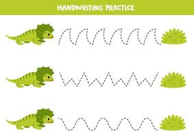traceren lijnen voor kinderen. schattig franje nek hagedis en struik. handschrift oefening. vector