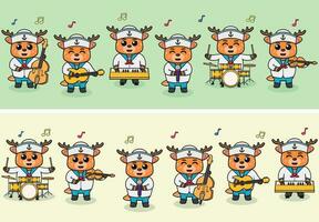 vector illustratie van schattig hert zeelieden muziek- band. groot reeks van schattig dier tekenfilm in beroepen. tekenfilm vlak stijl.