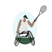 drie december wereld dag van gehandicapt mensen vector logo ontwerp. vrouw in rolstoel spelen tennis