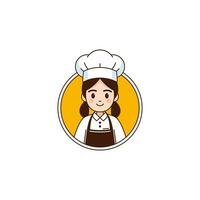 schattig en gelukkig chef meisje gemakkelijk vector logo mascotte ontwerp