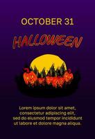 vector halloween achtergrond verticaal banier met pompoenen, maan, struiken. reclame kopiëren ruimte
