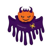 pompoen geest met hoorns en brandwonden helder. geest en spin. vector voor halloween dag.