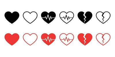 hart vector pictogrammen. reeks van hartslag, gebroken hart, en normaal hart symbool icoon verzameling.