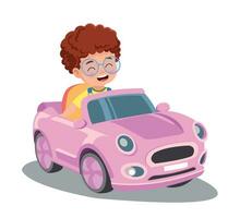 schattig jongen het rijden een speelgoed- elektrisch auto vector tekenfilm illustratie geïsoleerd Aan wit achtergrond