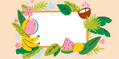 schattige tropische zomer frame doodle illustratie vector