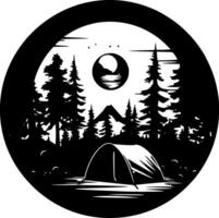 camping, zwart en wit vector illustratie