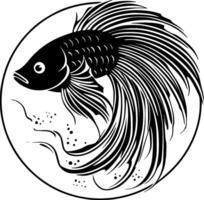 betta vis - zwart en wit geïsoleerd icoon - vector illustratie