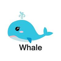 blauw walvis met water fontein schattig tekenfilm karakter met ogen, staart, vlak ontwerp Aan wit achtergrond. vector