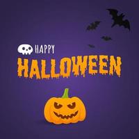 happy halloween-tekstbriefkaartbanner met eng gezicht op pompoen vector