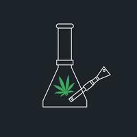 glazen waterpijp met marihuanablad-illustratielut vector
