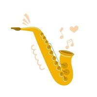 handgetekende saxofoon in plat ontwerp, muziekinstrument, onderwijs, verkoopconcept. vector