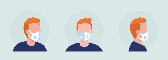 het dragen van een gasmasker met ademende ventilatie semi-egale kleur vector avatar karakterset