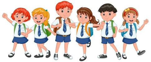 tekenfilm jongens en meisjes in school- uniform. vector illustratie