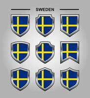 Zweden nationaal emblemen vlag en luxe schild vector