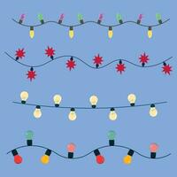 reeks van Kerstmis decoraties met helder licht slingers. vector