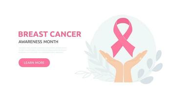 borst kanker bewustzijn banier illustratie. handen met roze lintje. roze oktober maand vrouw gezondheidszorg campagne solidariteit web sjabloon ontwerp. vector illustratie.