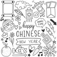 chinees nieuwjaar met pictogram doodle stijl vector