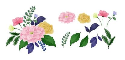 een set bloemen geschilderd in aquarel vector