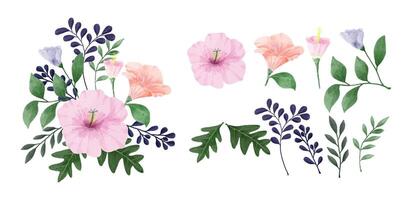 een set bloemen geschilderd in aquarel vector