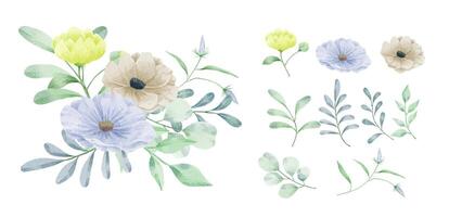 een set bloemen geschilderd in aquarel vector