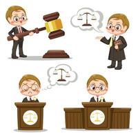rechters team met wet hamer en rechtvaardigheid schaal cartoon vector cartoon