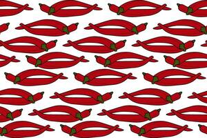 naadloos patroon van 2 geheel rood heet Chili paprika's aan het liegen De volgende naar elk ander. Mexicaans specerijen. isoleren vector