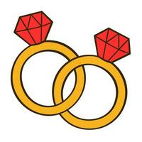 twee ringen met rood diamanten. Valentijnsdag dag. vlak icoon vector