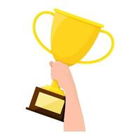 winnaar Holding gouden trofee kop in hand- vector