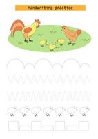 traceren lijnen voor kinderen, haan, kip en kuikens, ontwikkelen schrijven praktijk voor kinderen. vector eps10