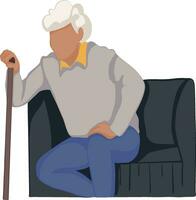 een ouderen Mens heeft moeilijkheid krijgen omhoog van zijn stoel. bot en gewricht problemen in de ouderen problemen. knie pijn, terug pijn, rugpijn seniel ziekte en osteoporose. vector illustratie.