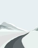 abstract landschap winter achtergrond. silhouet van de berg, lucht en weg visie, meetkundig samenstelling. poster van landschap in blauw en grijs verkoudheid modieus kleuren. vector