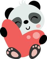 schattig panda zittend Holding een groot hart vector