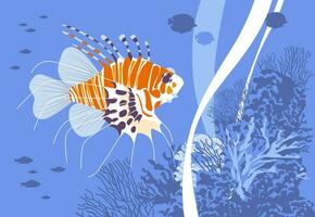 koraalduivel, silhouetten van koraal vis, koraal en algen. onderwater- landschap. vlak vector illustratie.