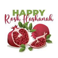 Rosh hashanah groet kaart. granaatappel fruit met bladeren Aan een wit achtergrond. vector