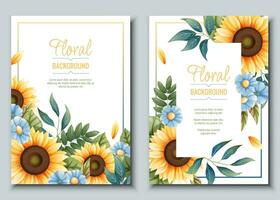 reeks van groet kaart sjabloon met zonnebloemen, blauw madeliefjes. folder, banier met herfst wilde bloemen. ontwerp voor bruiloft uitnodiging en feest. vector