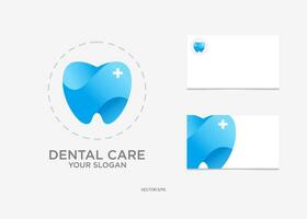 tandheelkundig zorg logo ontwerp sjabloon met blauw tand vector