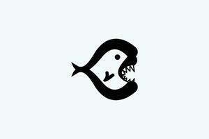 een zwart en wit logo van een vis met haar mond Open vector