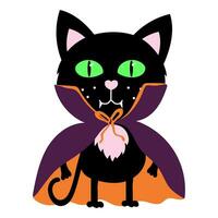 schattig zwart kat gekleed net zo een knuppel, vampier. gelukkig halloween sticker van griezel. vakantie clip art tellen dracula vector