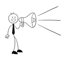 stickman zakenman karakter aankondigen met behulp van een megafoon vector cartoon afbeelding