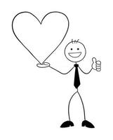 stickman zakenman karakter houden hartsymbool en geven duimen omhoog vector cartoon afbeelding