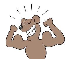 cartoon de hond is erg sterk en toont biceps vectorillustratie vector