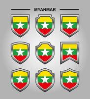 Myanmar nationaal emblemen vlag en luxe schild vector