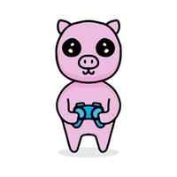kawaii varken cartoon met joystick. ontwerp illustratie voor sticker en kleding vector