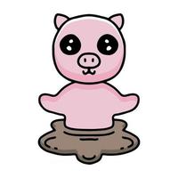 kawaii varken cartoon spelen in een modder. ontwerp illustratie voor sticker en kleding vector