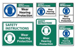 veiligheidsinstructies dragen gehoorbescherming teken op witte achtergrond vector
