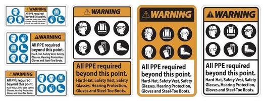 waarschuwing pbm na dit punt vereist. veiligheidshelm, veiligheidsvest, veiligheidsbril, gehoorbescherming vector