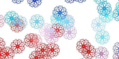 lichtblauw, rood vector doodle sjabloon met bloemen.