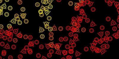 donkerrode, gele vectorachtergrond met occulte symbolen. vector