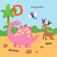 illustratie geïsoleerde alfabet letter d-deer,dinosaurus,libel.vector vector